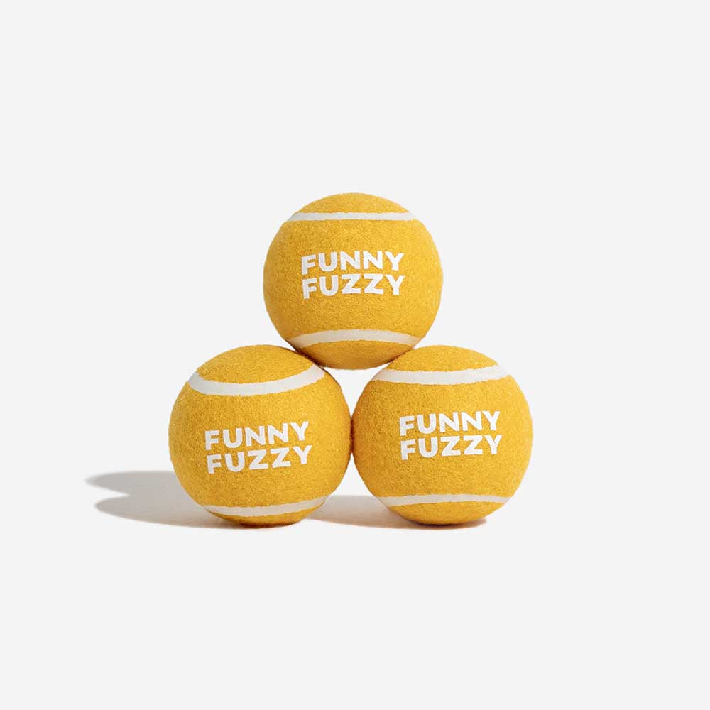 Pelota de tenis FUNNYFUZZY para perros: chirría y rebota