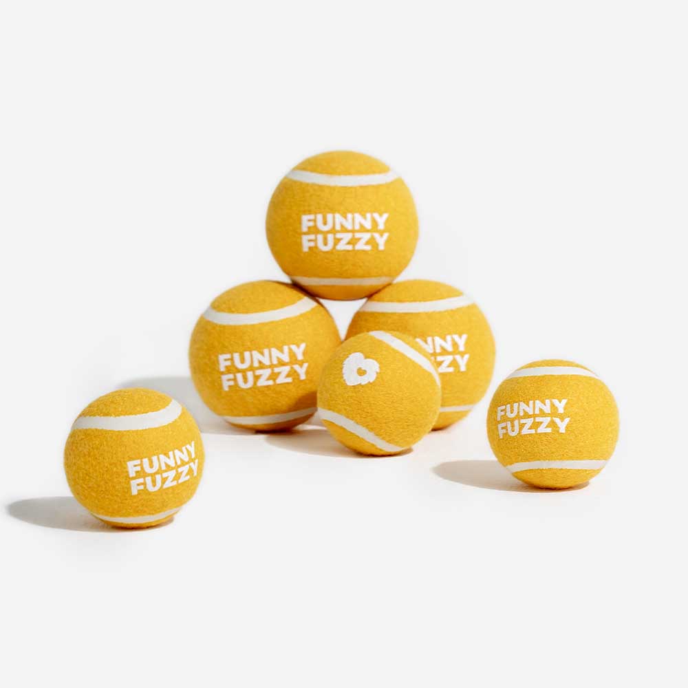 Pelota de tenis FUNNYFUZZY para perros: chirría y rebota