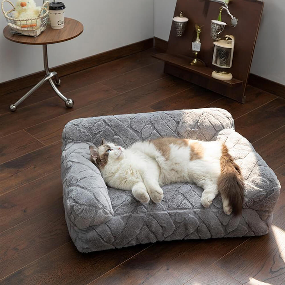 Cama cálida para perros y gatos de piel sintética de conejo ultra suave en jacquard