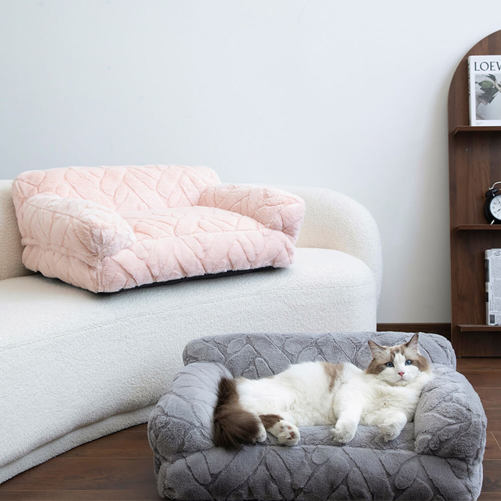 Cama cálida para perros y gatos de piel sintética de conejo ultra suave en jacquard