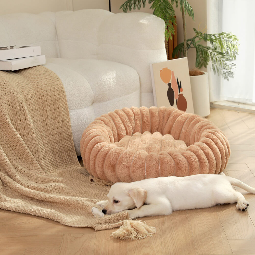 Cama para perros y gatos con forma de donut redonda de felpa ultra suave