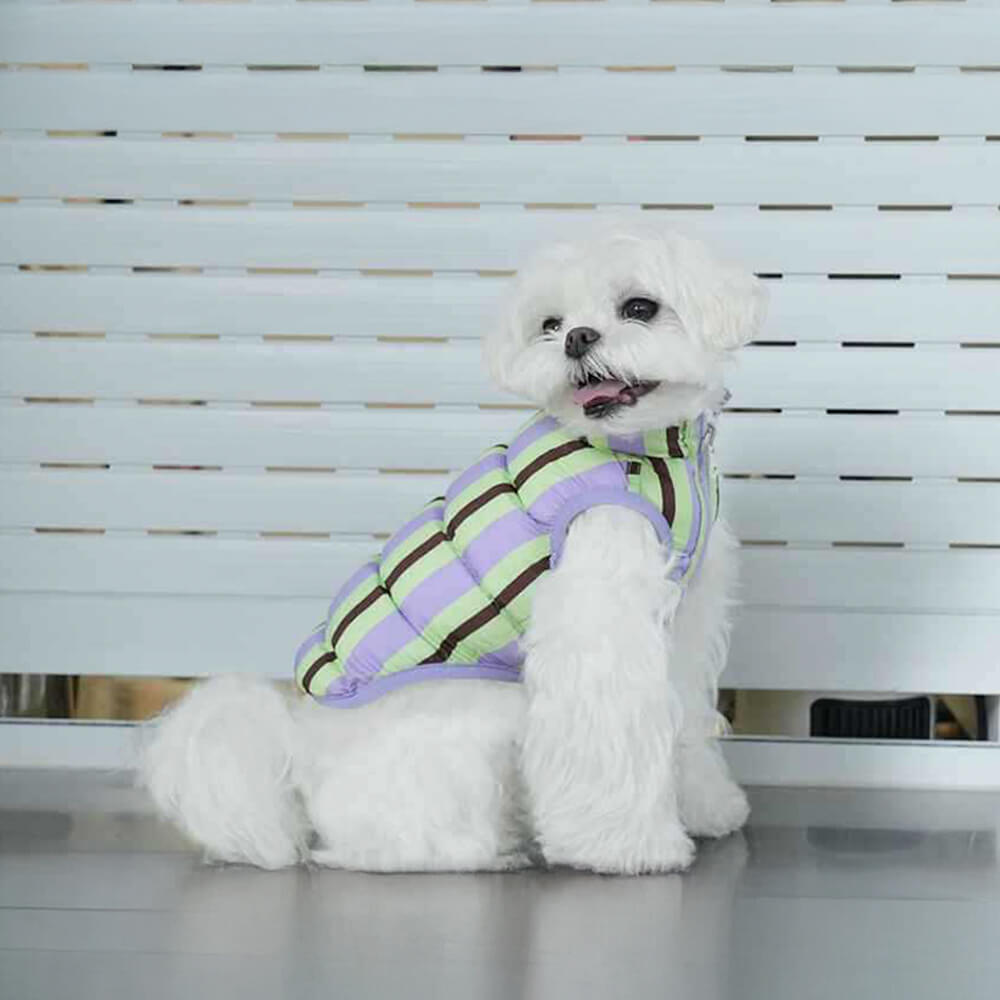 Chaleco para perros ultra elegante, cálido y ligero con rayas de doble cara