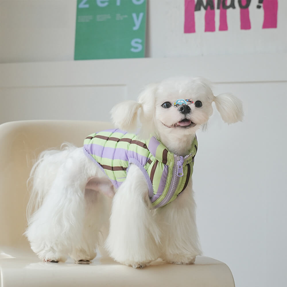 Chaleco para perros ultra elegante, cálido y ligero con rayas de doble cara