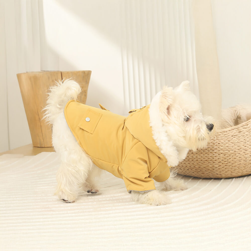 Abrigo para perros con capucha, resistente al viento y con forro de piel sintética ultracálido