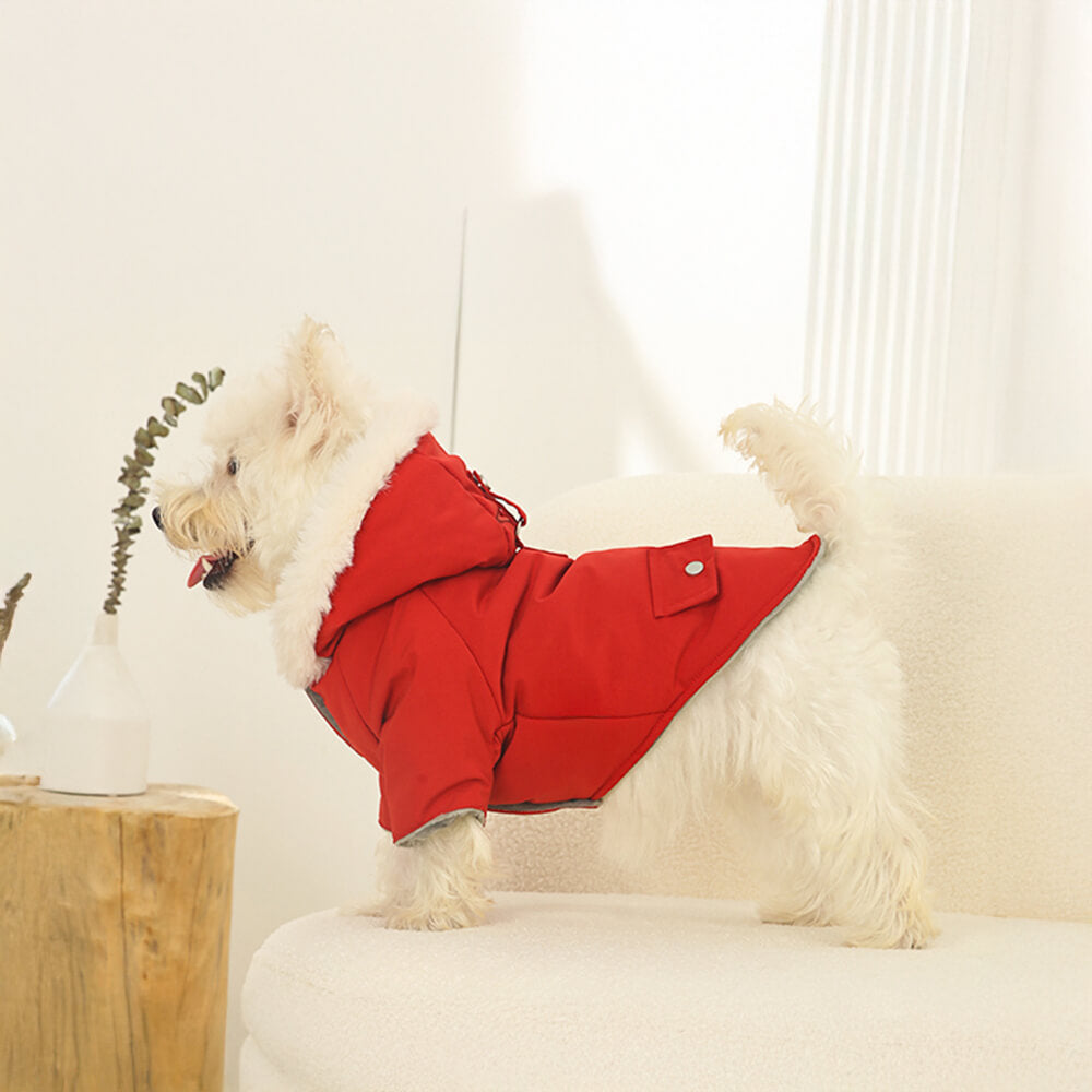 Abrigo para perros con capucha, resistente al viento y con forro de piel sintética ultracálido