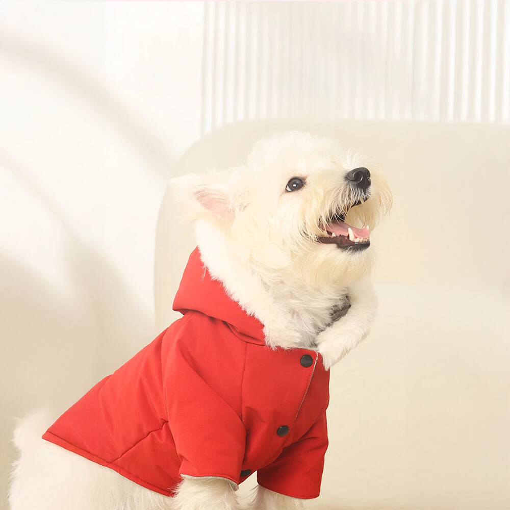 Abrigo para perros con capucha, resistente al viento y con forro de piel sintética ultracálido