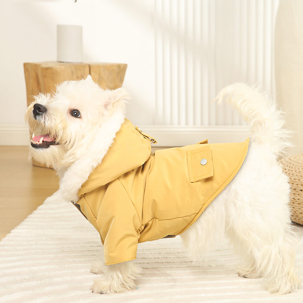 Abrigo para perros con capucha, resistente al viento y con forro de piel sintética ultracálido