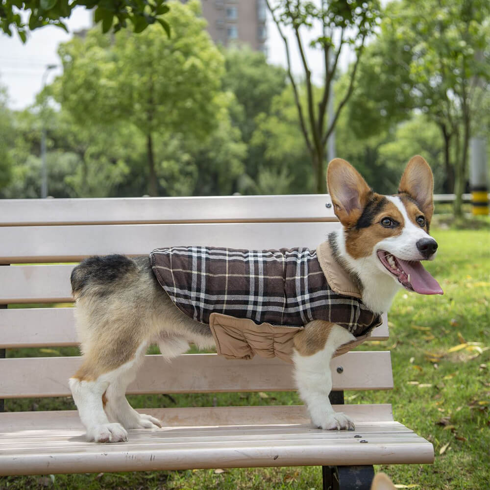 Chaqueta para perros con cuello alto a cuadros, ultra cálida y agradable para la piel, con velcro