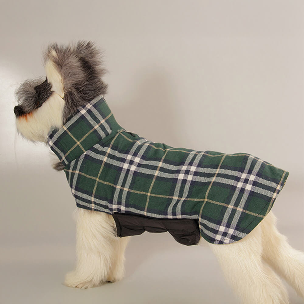 Chaqueta para perros con cuello alto a cuadros, ultra cálida y agradable para la piel, con velcro