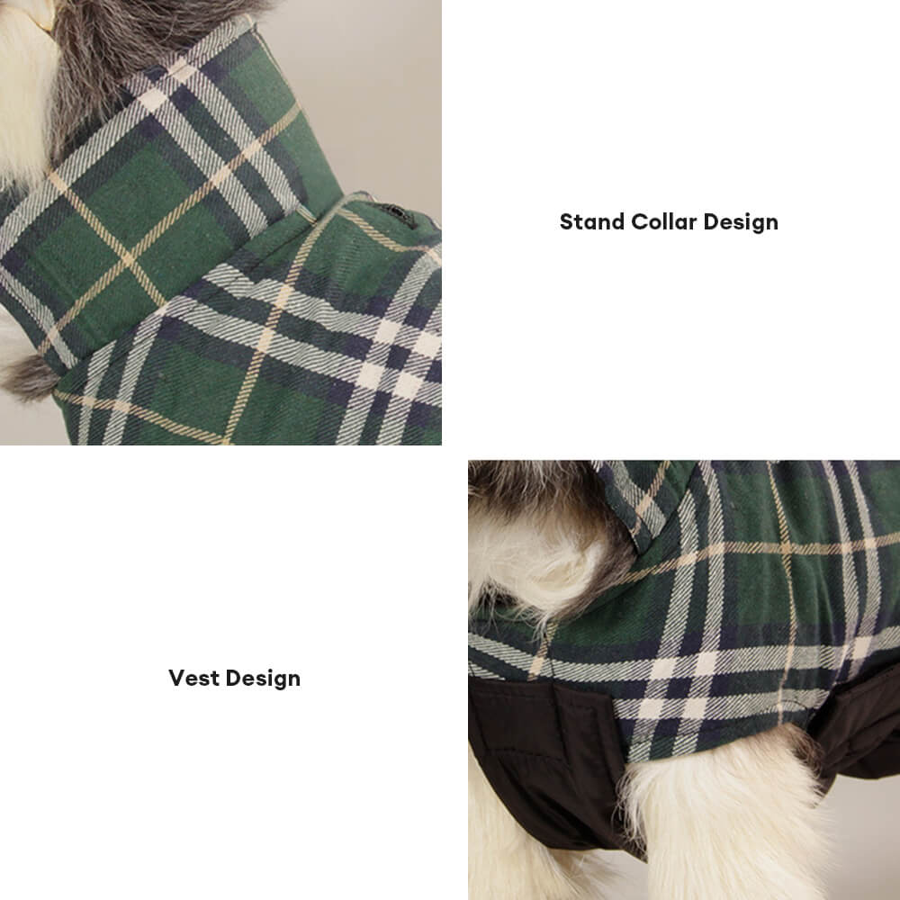 Chaqueta para perros con cuello alto a cuadros, ultra cálida y agradable para la piel, con velcro