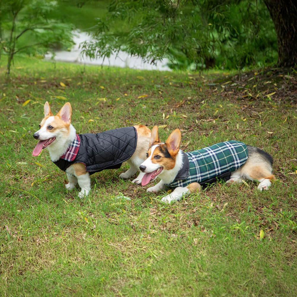 Chaqueta para perros con cuello alto a cuadros, ultra cálida y agradable para la piel, con velcro