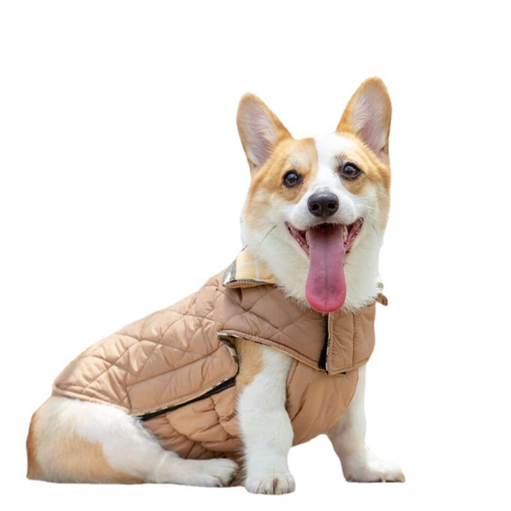 Chaqueta para perros con cuello alto a cuadros, ultra cálida y agradable para la piel, con velcro