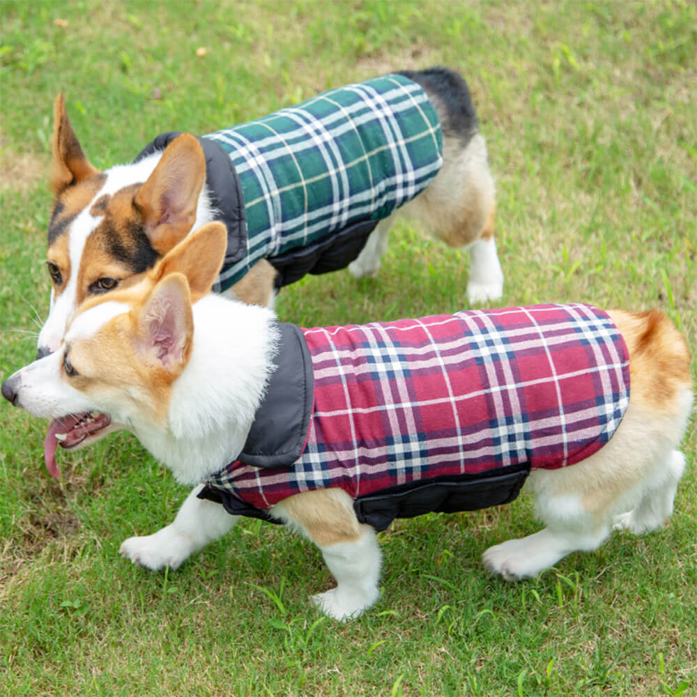 Chaqueta para perros con cuello alto a cuadros, ultra cálida y agradable para la piel, con velcro