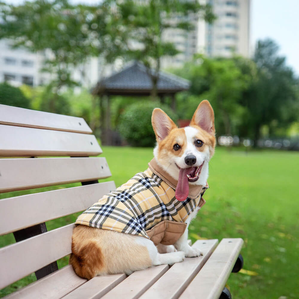 Chaqueta para perros con cuello alto a cuadros, ultra cálida y agradable para la piel, con velcro