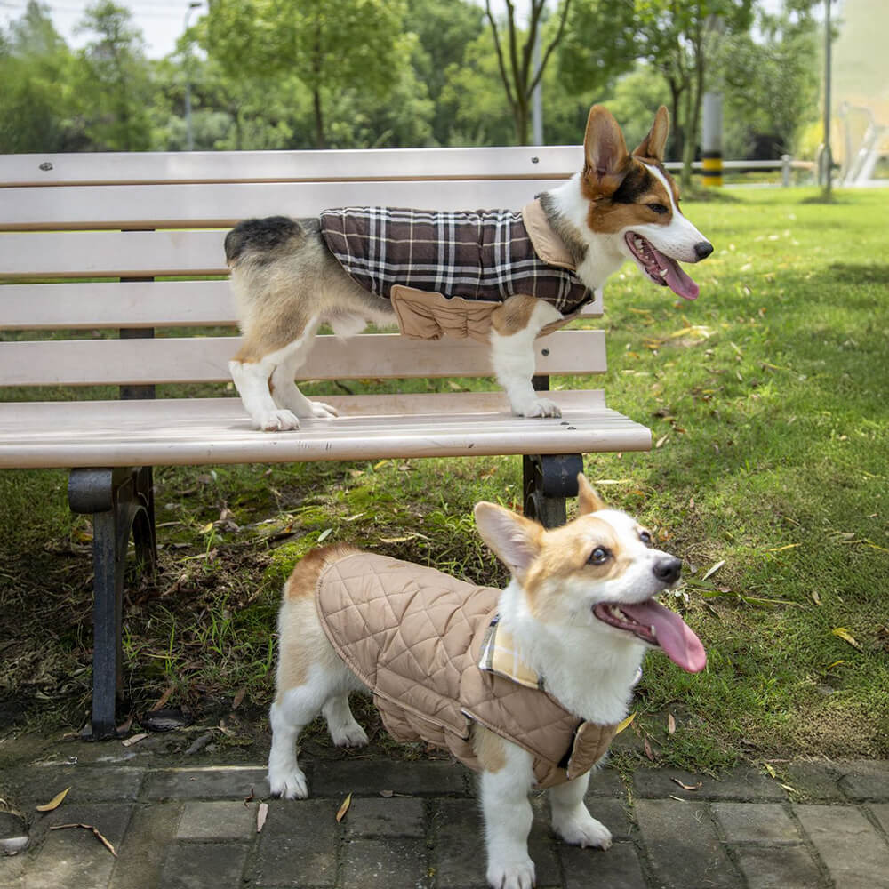 Chaqueta para perros con cuello alto a cuadros, ultra cálida y agradable para la piel, con velcro