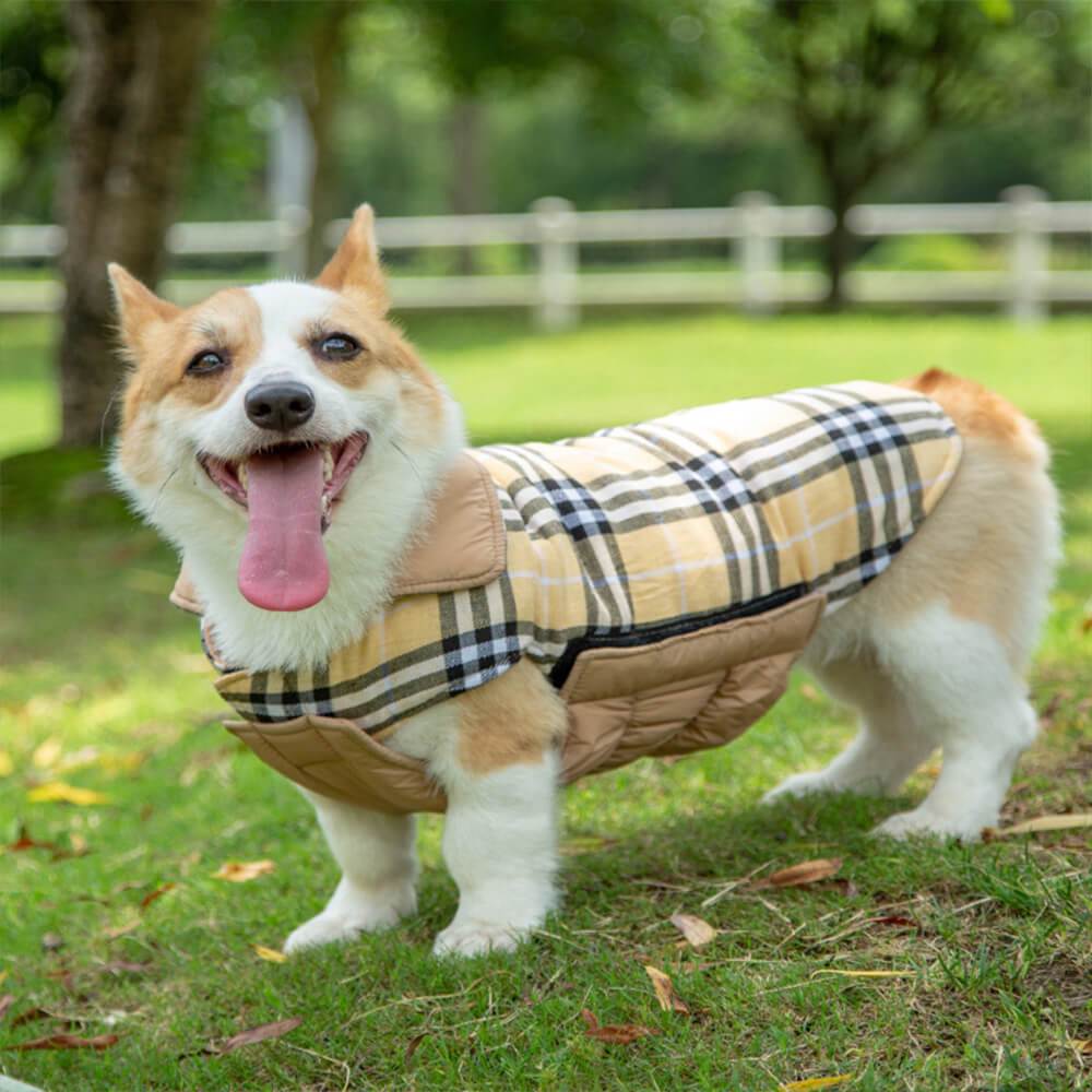 Chaqueta para perros con cuello alto a cuadros, ultra cálida y agradable para la piel, con velcro