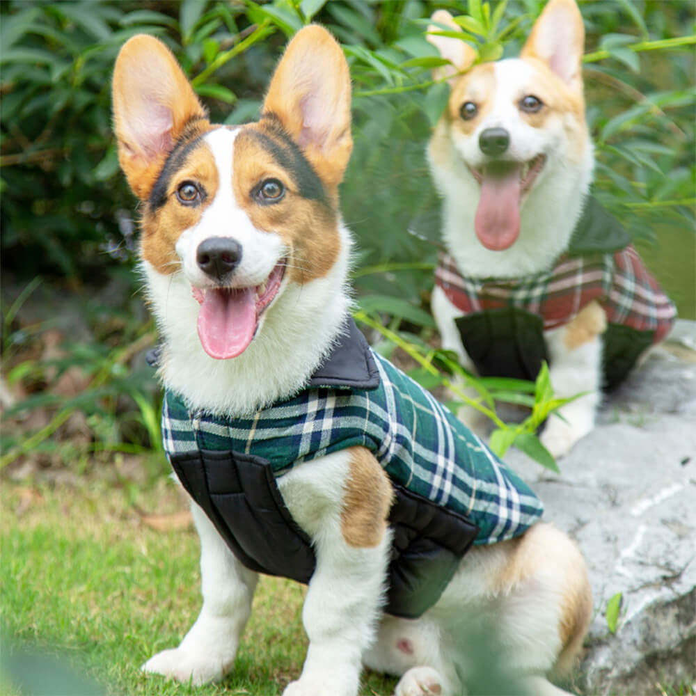 Chaqueta para perros con cuello alto a cuadros, ultra cálida y agradable para la piel, con velcro