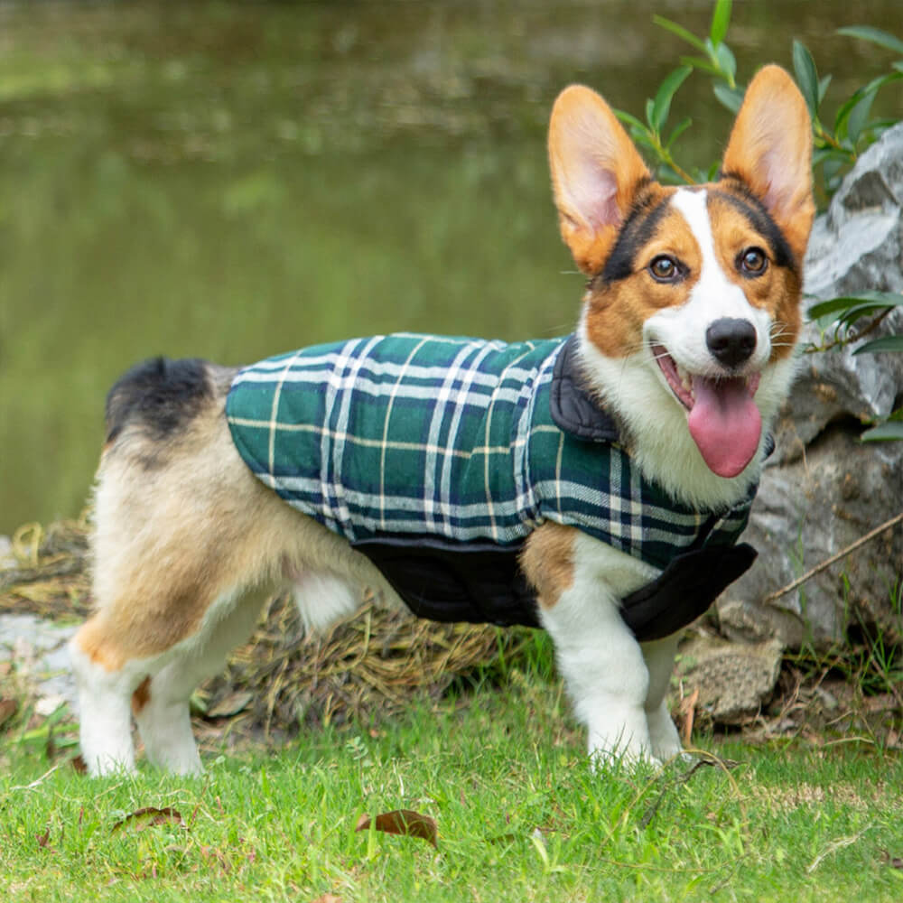 Chaqueta para perros con cuello alto a cuadros, ultra cálida y agradable para la piel, con velcro