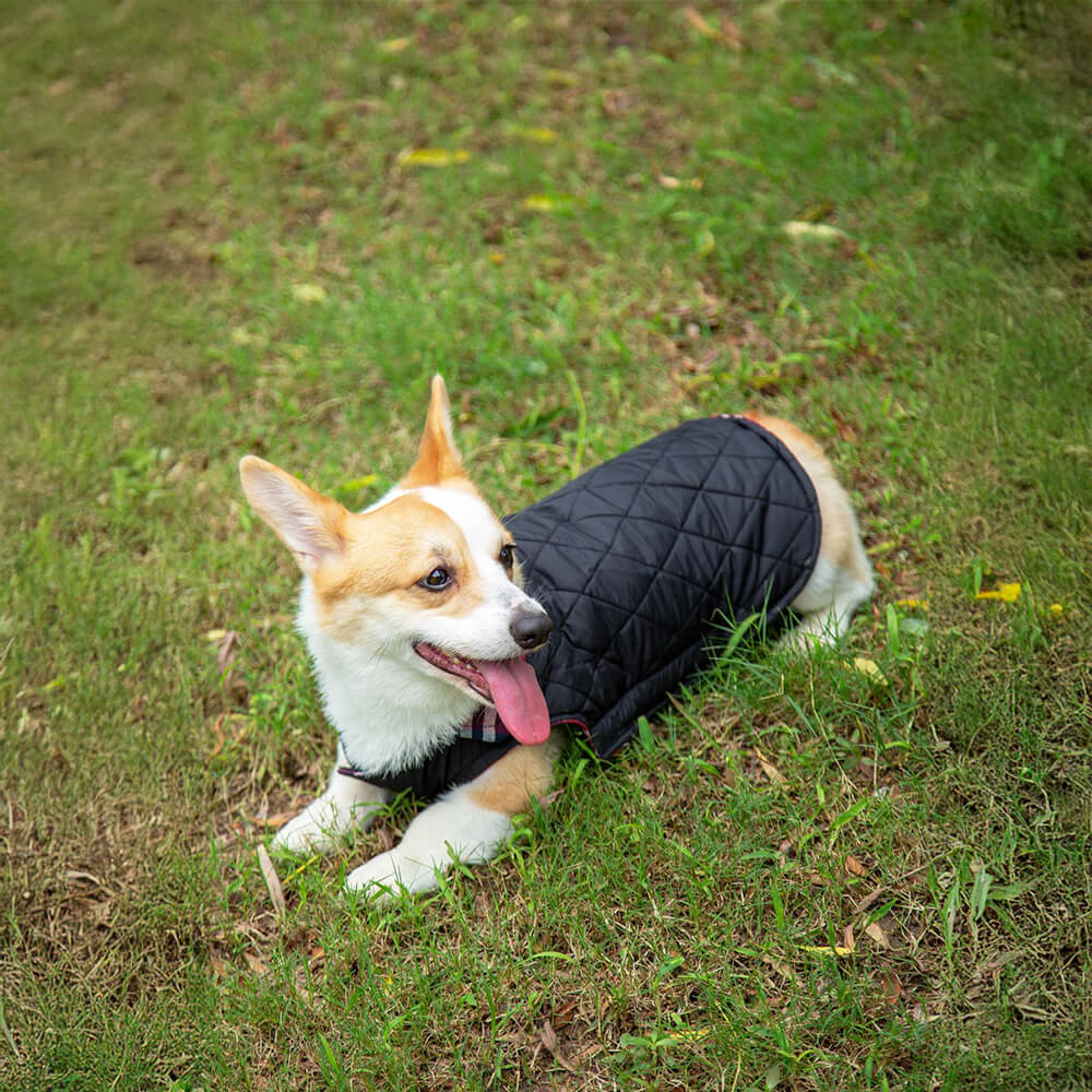 Chaqueta para perros con cuello alto a cuadros, ultra cálida y agradable para la piel, con velcro