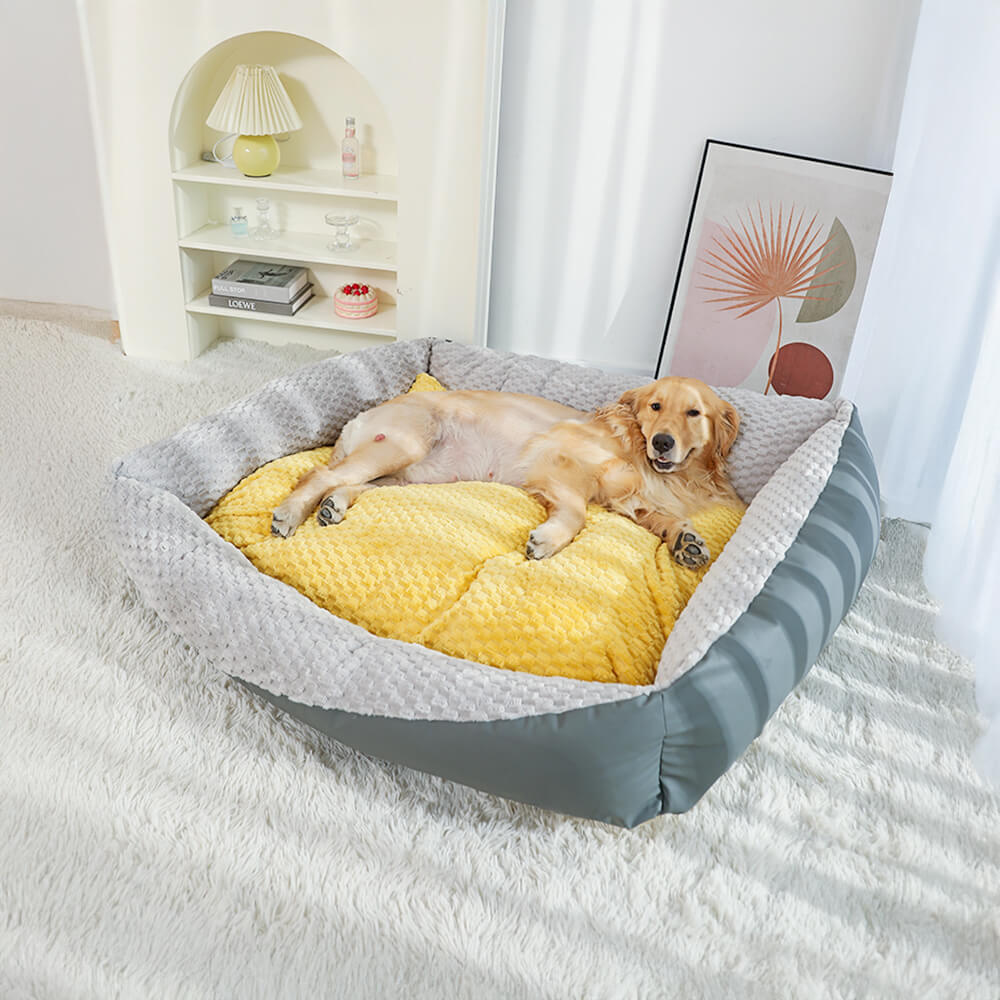 Cama ortopédica vintage para perros y gatos, cálida y acogedora, de felpa y con paredes altas