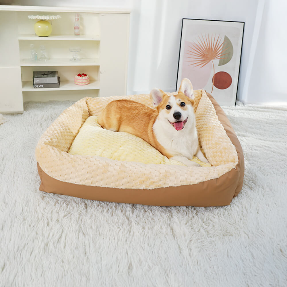 Cama ortopédica vintage para perros y gatos, cálida y acogedora, de felpa y con paredes altas