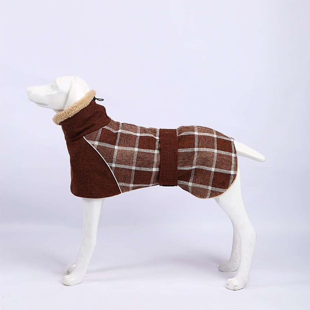 Chaqueta de cuello alto ajustable con cuadros polares cálidos para perros