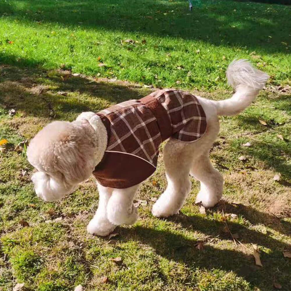 Chaqueta de cuello alto ajustable con cuadros polares cálidos para perros