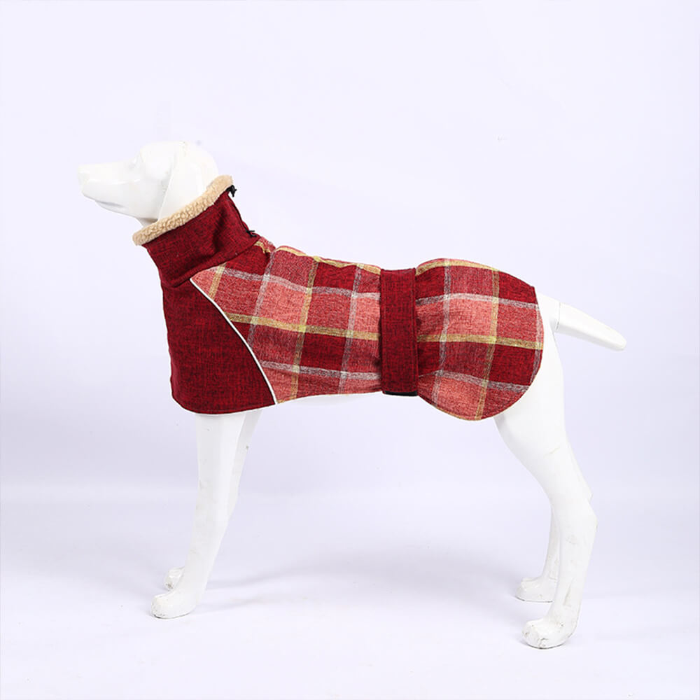 Chaqueta de cuello alto ajustable con cuadros polares cálidos para perros