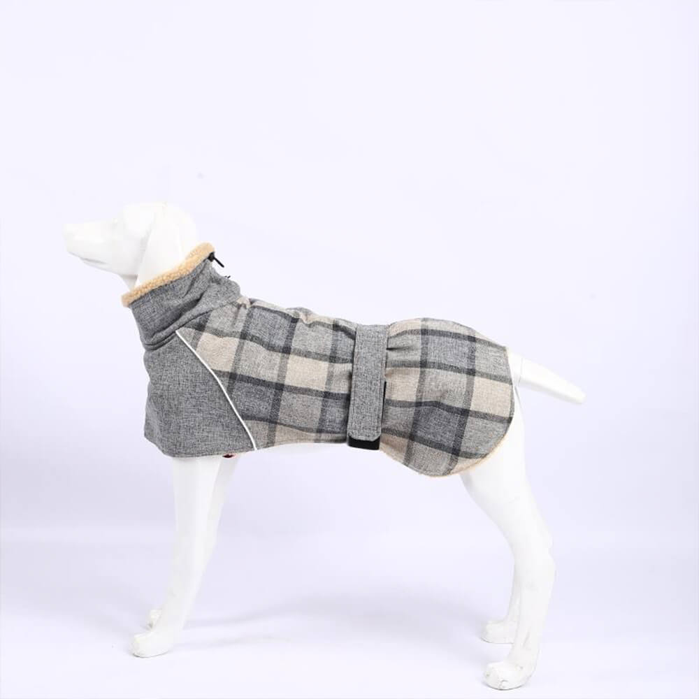 Chaqueta de cuello alto ajustable con cuadros polares cálidos para perros