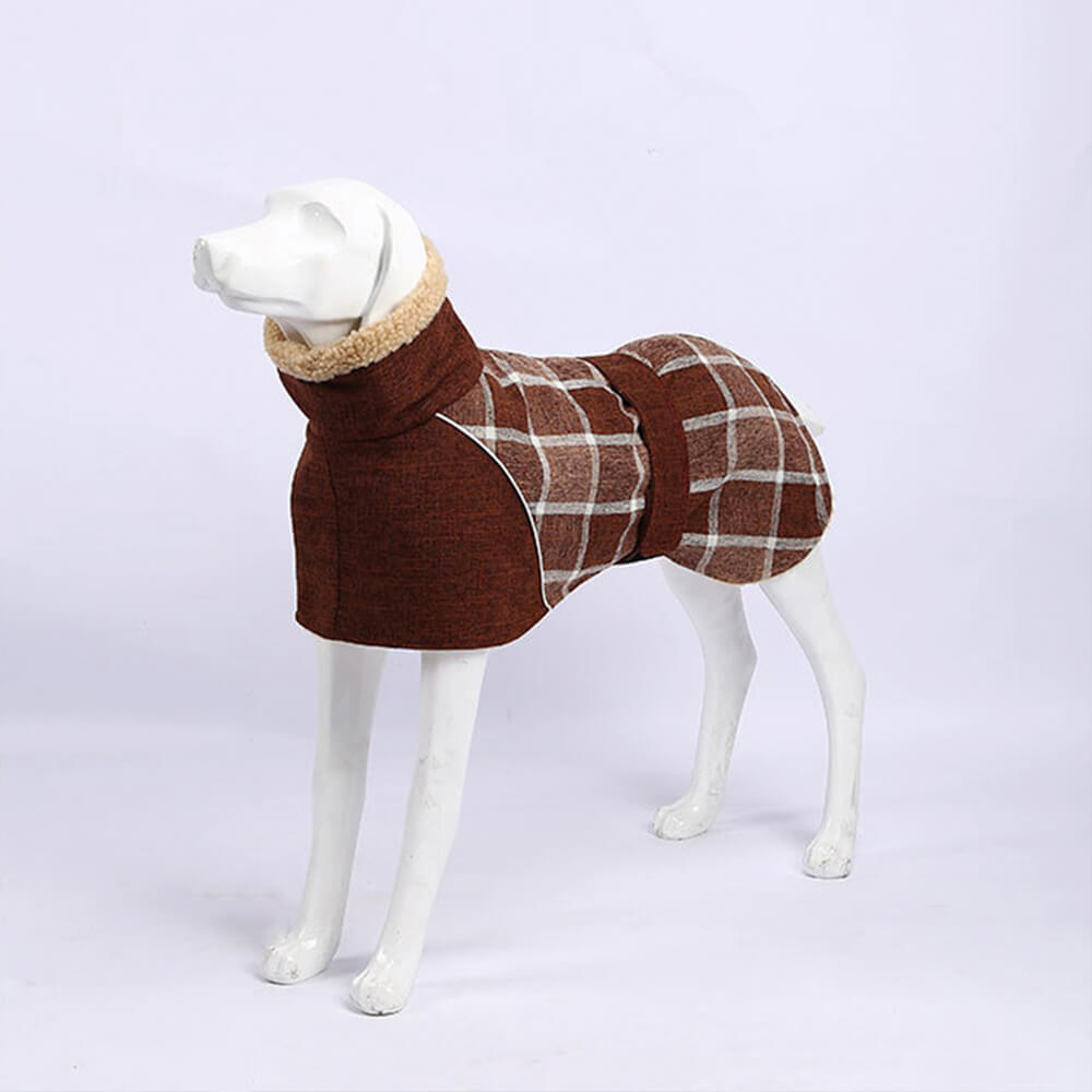 Chaqueta de cuello alto ajustable con cuadros polares cálidos para perros