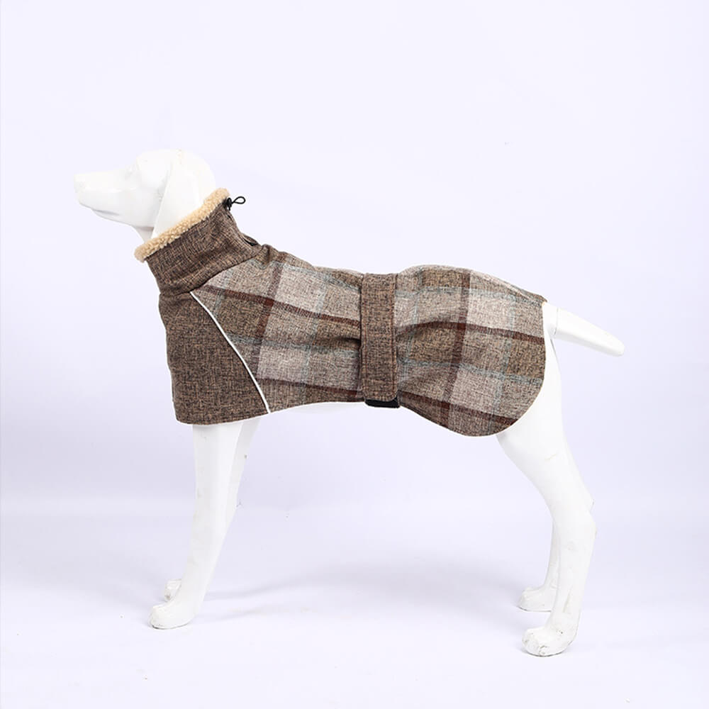 Chaqueta de cuello alto ajustable con cuadros polares cálidos para perros