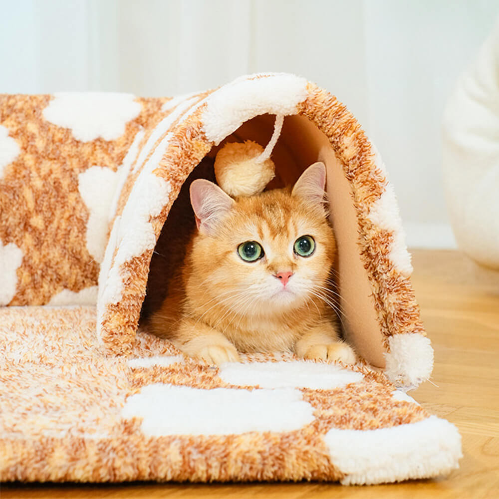 Cama tipo túnel para gatos con diseño de nubes y felpa espaciosa