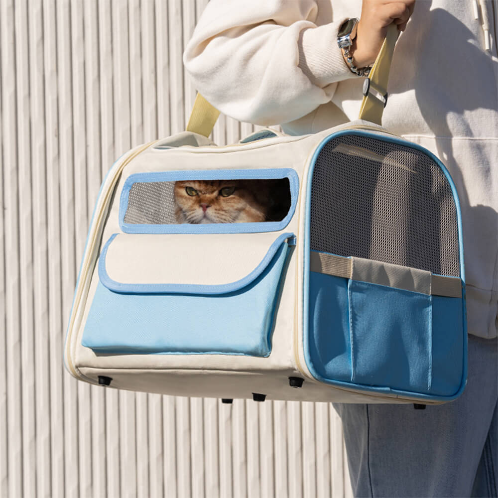 Bolso bandolera multi-bolsillos con diseño en bloques de color para transportar gatos