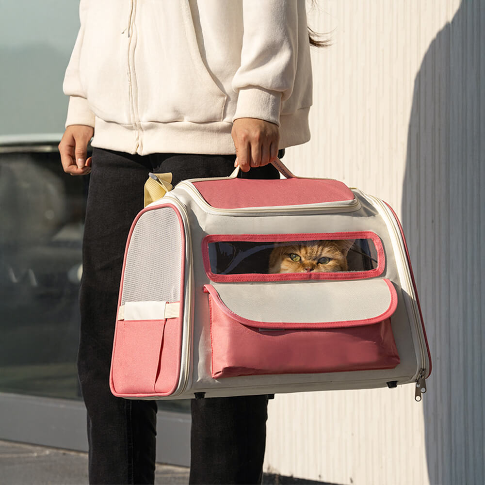 Bolso bandolera multi-bolsillos con diseño en bloques de color para transportar gatos