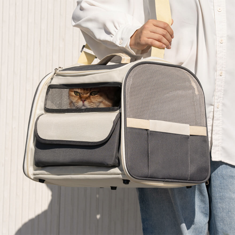 Bolso bandolera multi-bolsillos con diseño en bloques de color para transportar gatos