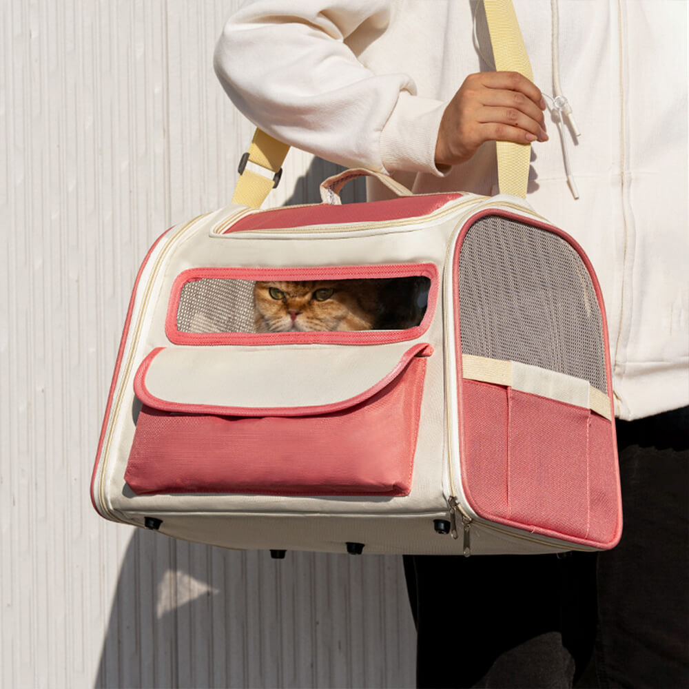 Bolso bandolera multi-bolsillos con diseño en bloques de color para transportar gatos