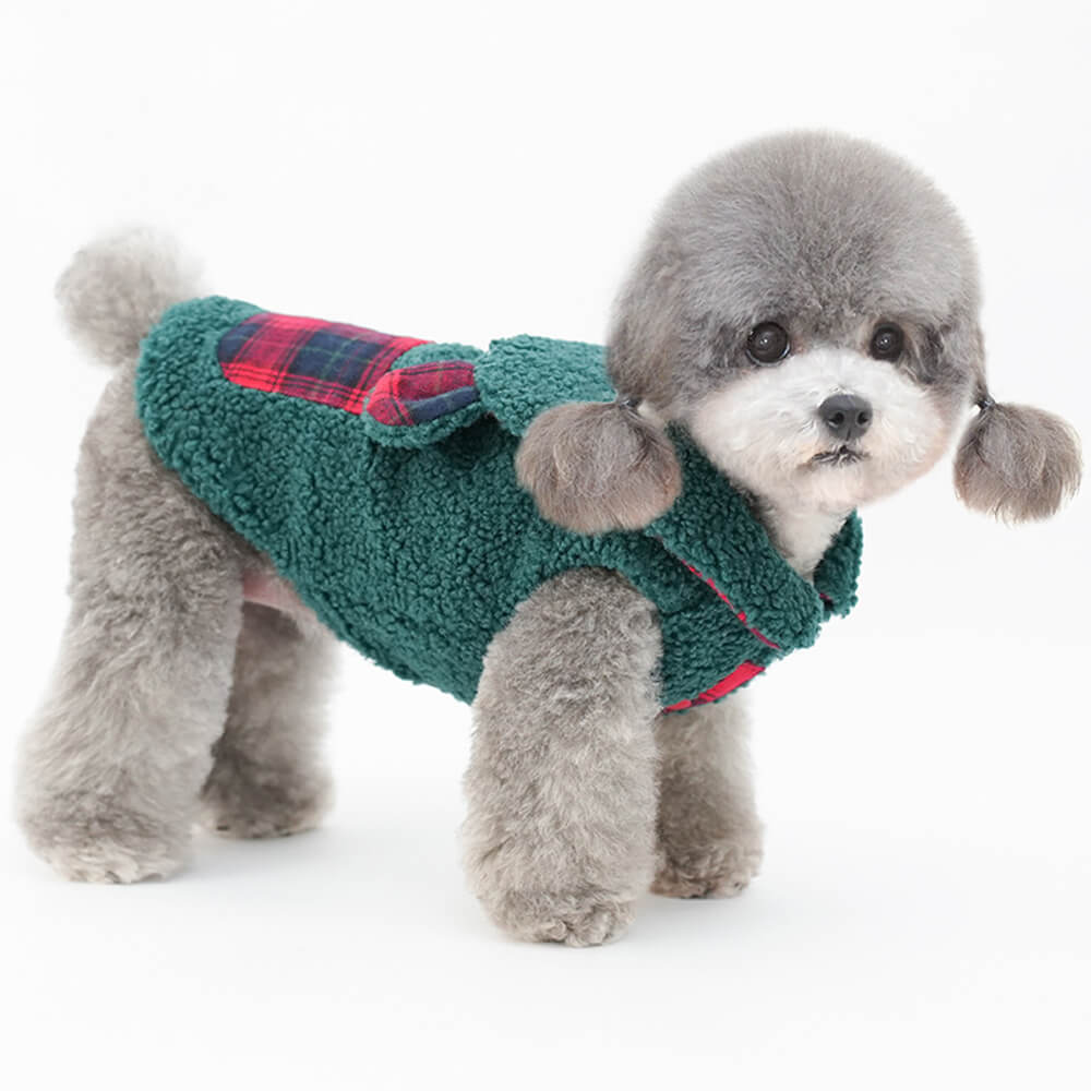 Chaleco Sherpa con ribete de cuadros para perros: cómodo, bonito y perfecto para el invierno