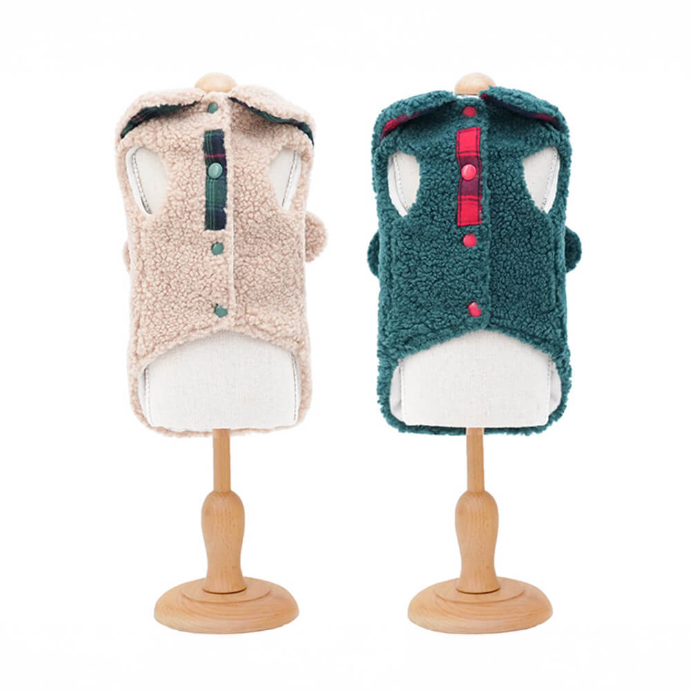 Chaleco Sherpa con ribete de cuadros para perros: cómodo, bonito y perfecto para el invierno