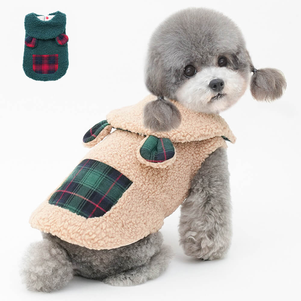 Chaleco Sherpa con ribete de cuadros para perros: cómodo, bonito y perfecto para el invierno