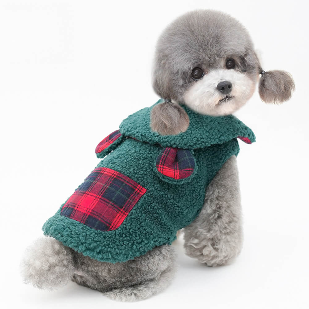 Chaleco Sherpa con ribete de cuadros para perros: cómodo, bonito y perfecto para el invierno