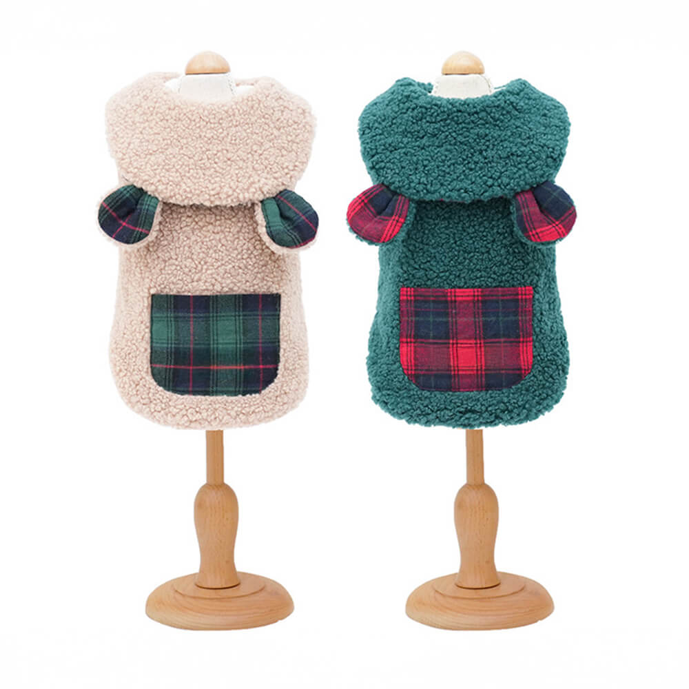 Chaleco Sherpa con ribete de cuadros para perros: cómodo, bonito y perfecto para el invierno