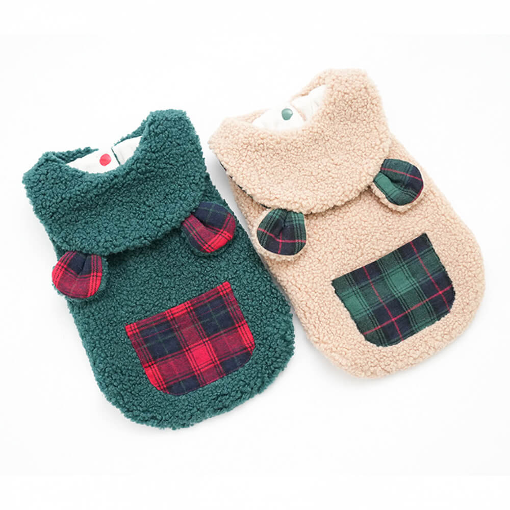 Chaleco Sherpa con ribete de cuadros para perros: cómodo, bonito y perfecto para el invierno