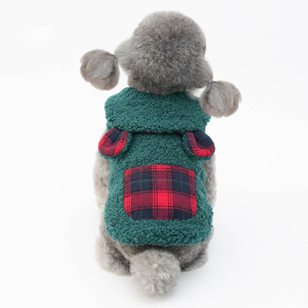 Chaleco Sherpa con ribete de cuadros para perros: cómodo, bonito y perfecto para el invierno