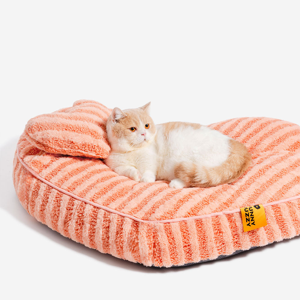 Cama calmante y esponjosa con forma de corazón de peluche para perros y gatos con almohada