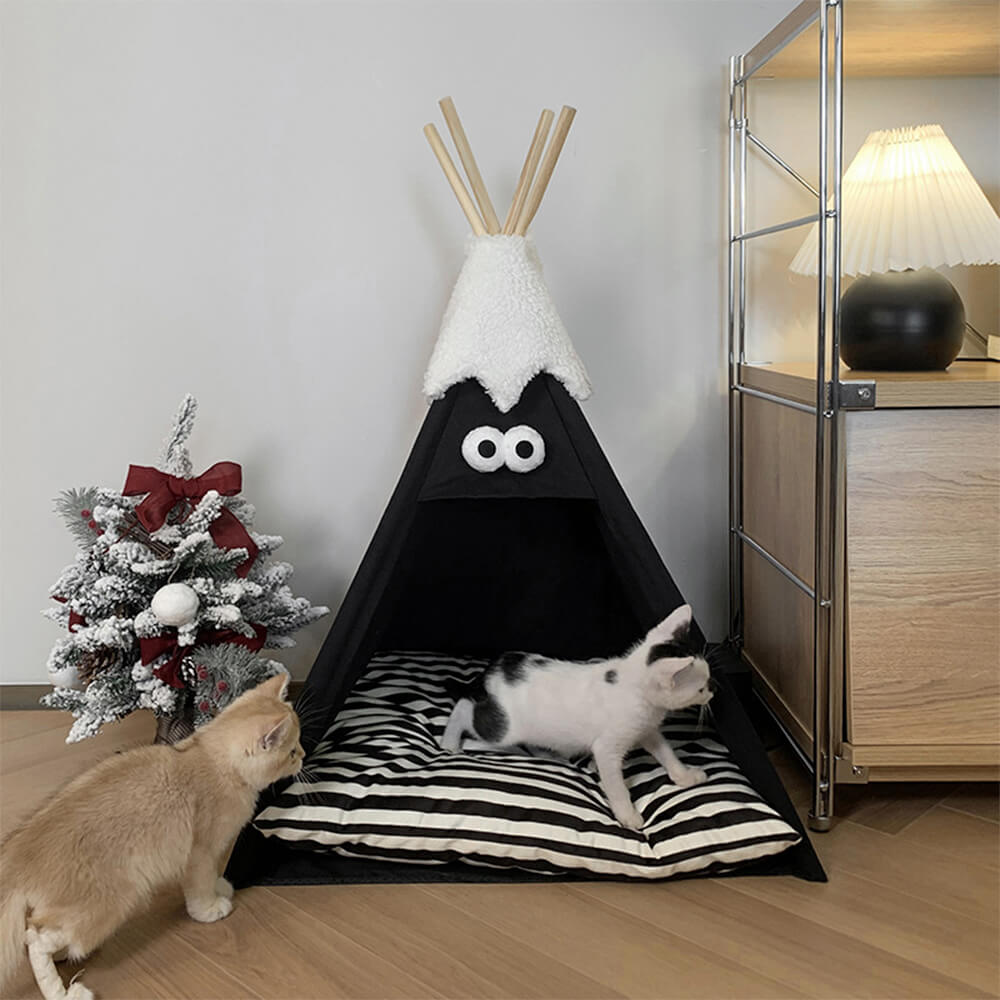 Tienda semi cerrada para perros y gatos de rayas, linda y divertida
