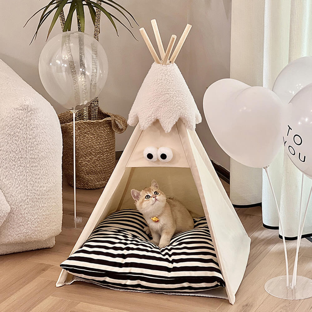 Tienda semi cerrada para perros y gatos de rayas, linda y divertida