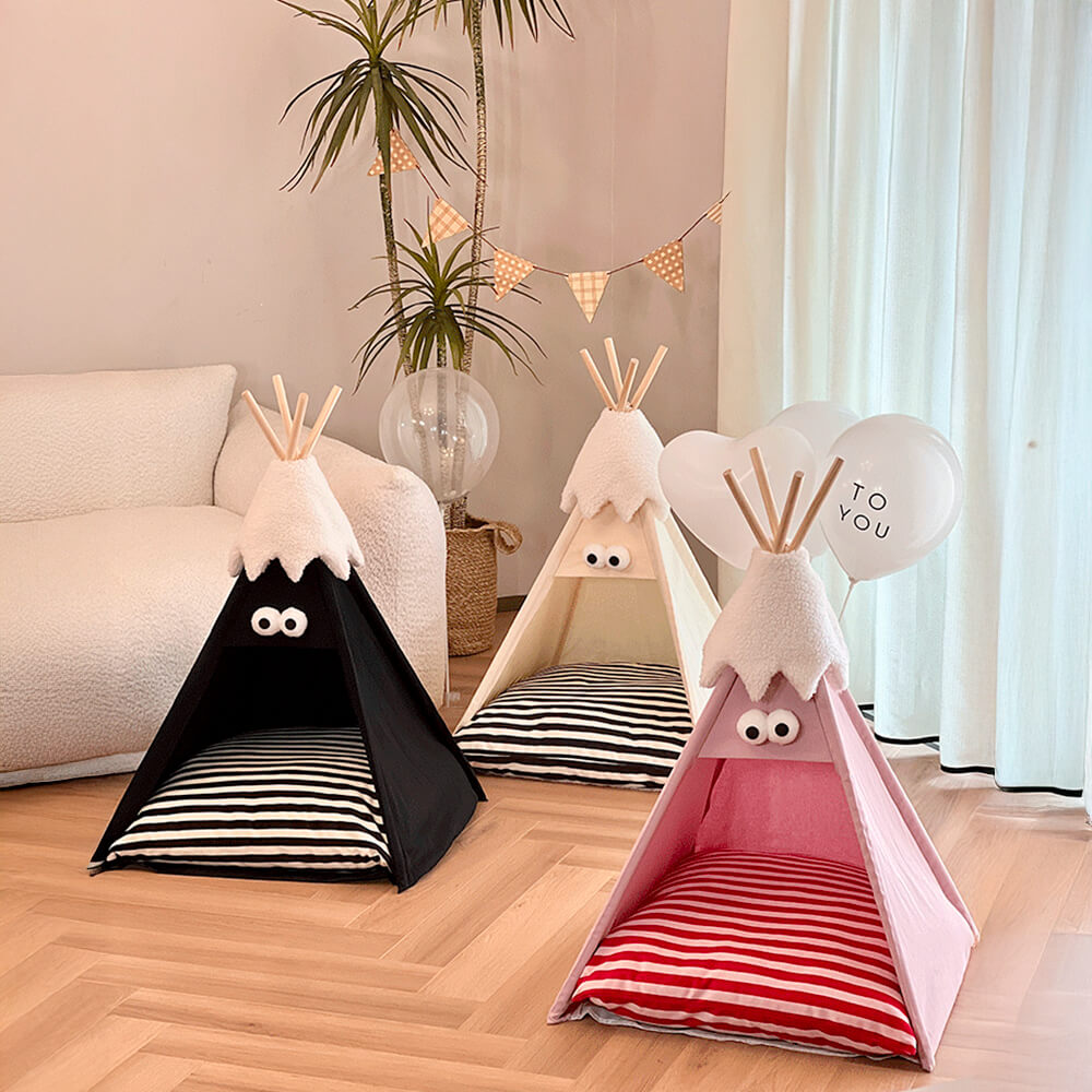 Tienda semi cerrada para perros y gatos de rayas, linda y divertida