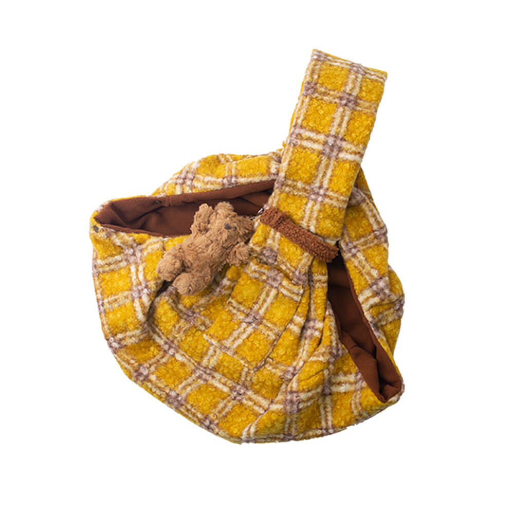 Bolso de hombro para perros y gatos con bolsillo seguro y acogedor a cuadros