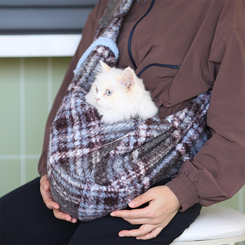 Bolso de hombro para perros y gatos con bolsillo seguro y acogedor a cuadros