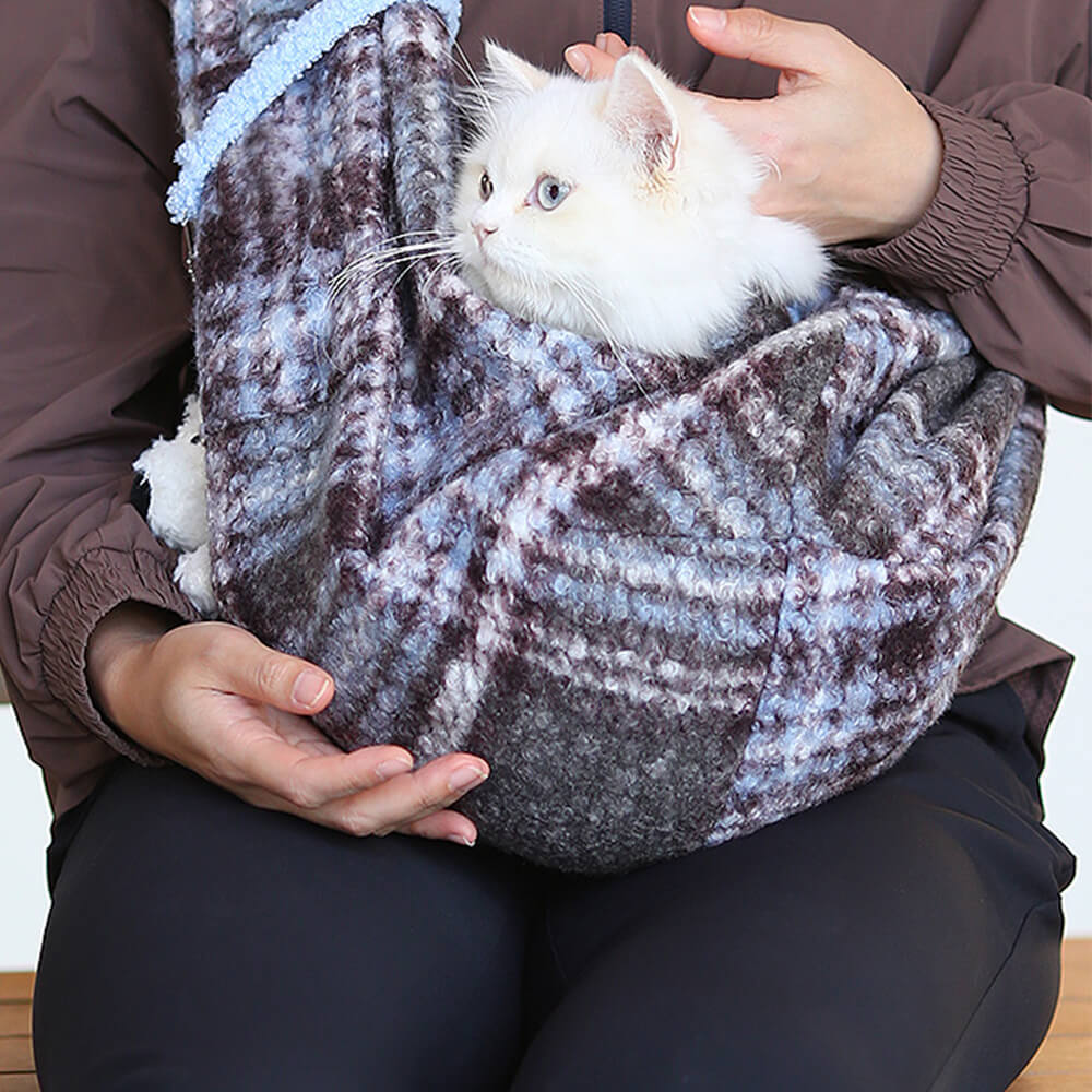 Bolso de hombro para perros y gatos con bolsillo seguro y acogedor a cuadros